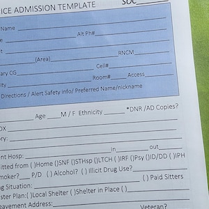 2026 New Hospice Admission Assessment Template (Digital Download) Revised to include Eligibility & HOPE items
