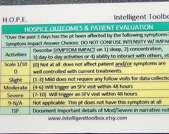 Hospice Nurse HOPE Badge Buddy, Patient Evaluation Reference Card
