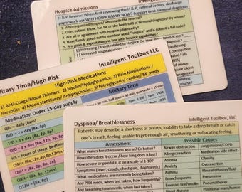 Hospice Nurse Reference Cards Bundle (Admission, Dyspnea, ADL) PVC Badge Buddy