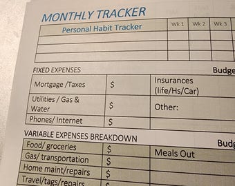 Monthly Budget Expense Tracker, Goals, Habit Tracker (Digital Download)