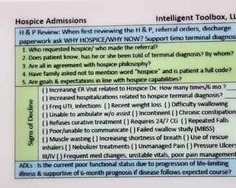 Hospice Admission Assessment Criteria, lab values to monitor Reference Card, Guidelines Badge Buddy