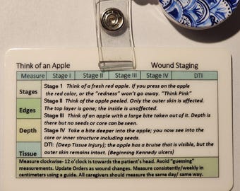 Hospice Home Health Nurse Badge Buddy, Wound Care Reference Card RN PVC Tool