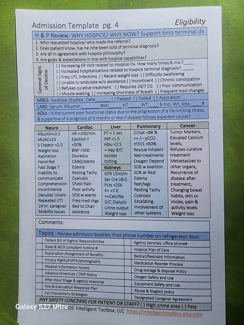2026 New Hospice Admission Assessment Template (digital Download ...