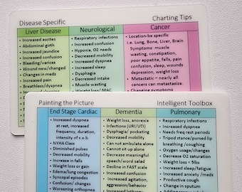 Hospice Home Health RN LPN  ID Badge Buddy: Disease Specific Charting Tips Reference card