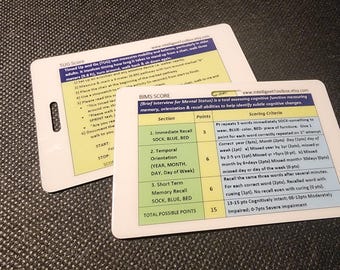 Badge Buddy Reference Card for home health nursing and physical therapy. TUG & BIMS Score Scales Assessment and Charting