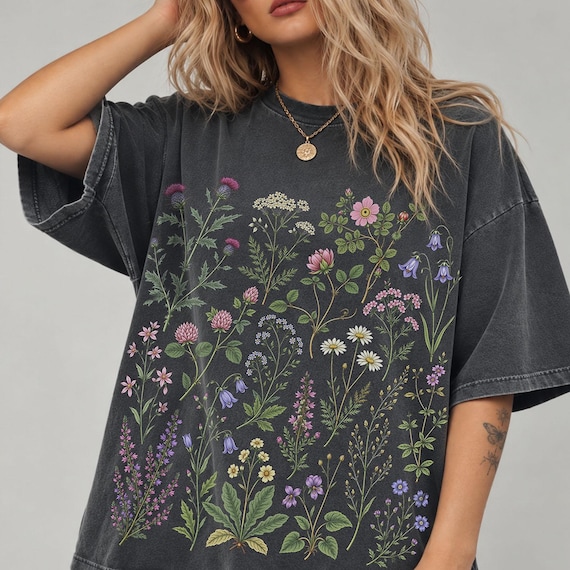 Comfort Colors Wildflower Shirt, Botanical Flower Tee, Vintage Floral Shirt, Cottagecore Garden Tee, Colorful Wildflower Graphic Shirt