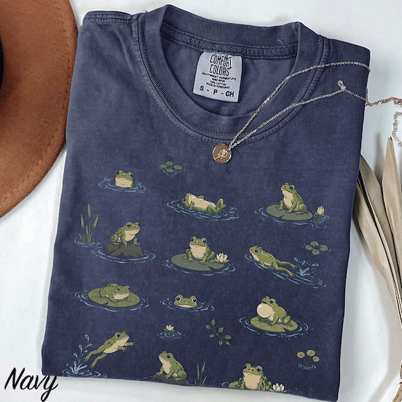 Comfort Colors Frog Shirt, Cute Frog Pond T-Shirt, Cottagecore Frog Tee, Whimsical Nature Graphic Shirt, Frog Lover Gift