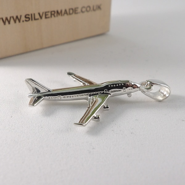 Airplane Boeing 747 Necklace ,gift for pilot, Sterling silver 925 airplane charm, aircraft jewelry, travelers charm, for flight attendant