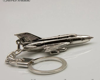 Airplane MIG-21 sterling silver keychain, Airforce Airplane Keyring, Pilot Gift for Men, Realistic plane Charm, Fly Safe Keychain, Lanyard