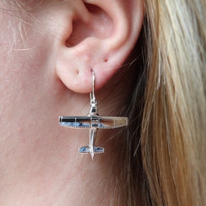 Airplane Cessna dangle earrings, sterling silver airplane earrings, travel gift for her, female pilot gift, realistic airplane charm
