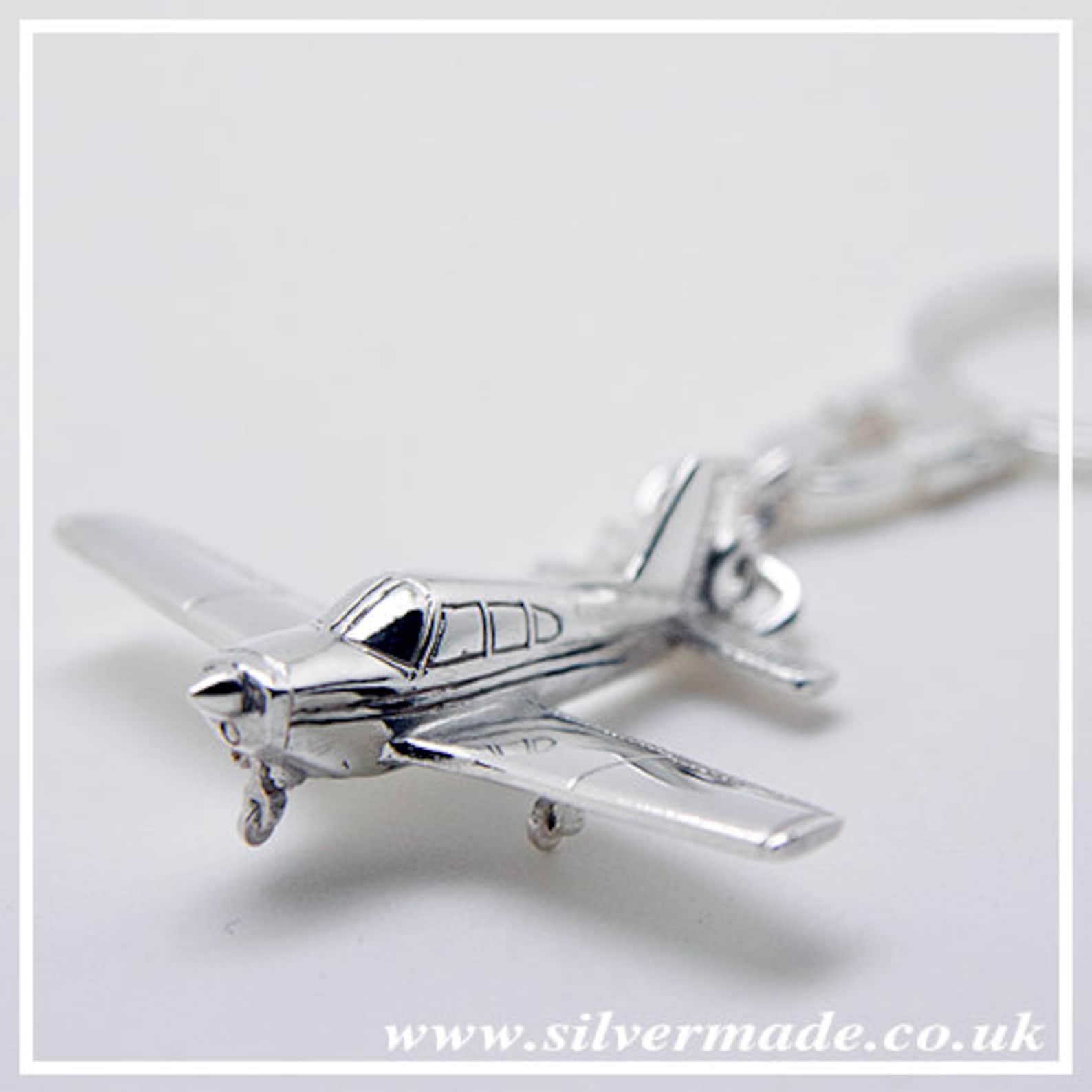 Airplane Piper PA28 Keychain , Sterling Silver 925 Keyring, Pilot Gift ...