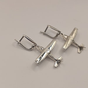 Airplane Cessna dangle earrings, sterling silver airplane earrings, travel gift for her, female pilot gift, realistic airplane charm