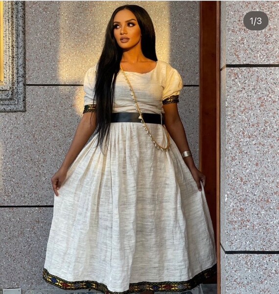 Custom Made Zuria Habesha Kemis, New golden Menen Eritrean & Ethiopian Traditional Fashion, Cultural Dress for Women