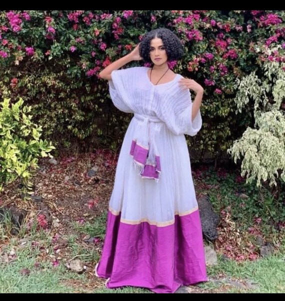 Geometric Pattern Modern Habesha Dress for Women - Stylish White Zuria, Contemporary Traditional Habesha Kemis main image 1