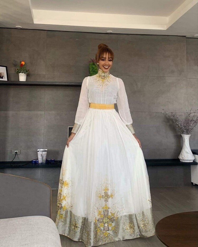 Fashionable White Menen ethiopian Traditional Dresseritrean - Etsy