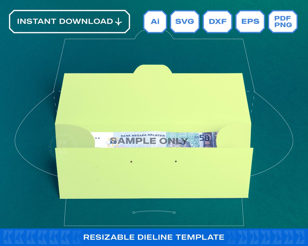 Blank Eid Money Envelope Template Large Green Packet Sampul Duit Raya