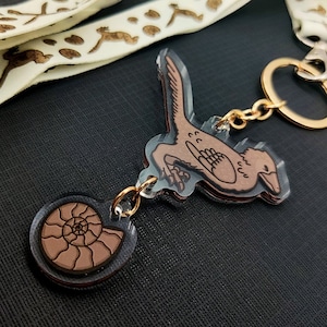 Feathered Velociraptor Keychain & Lanyard, Double-sided, Made with Eco-Friendly Materials. Great for Dino Lovers, Paleontologists and More!