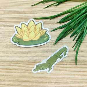 Alligator & Lotus Stickers, Clear Stickers. Great stickers for any reptile lover, biologist, herpetologist, nature and wildlife lover!