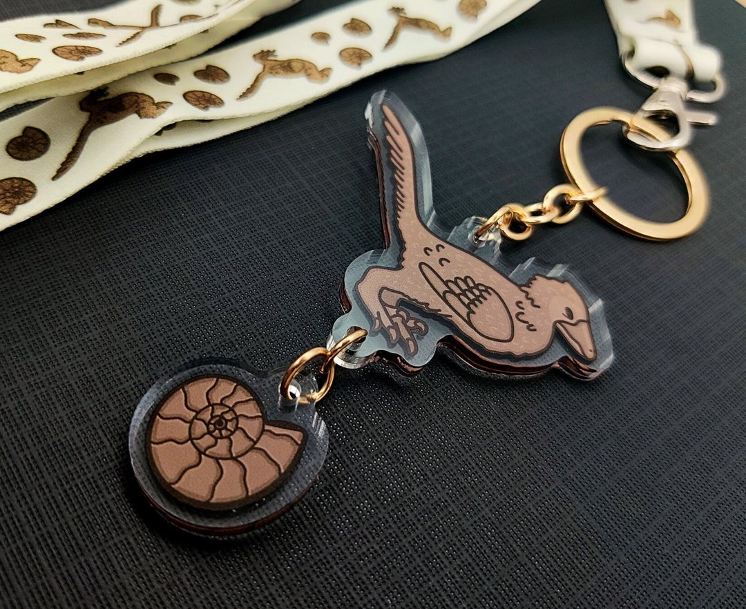 Feathered Velociraptor Keychain & Lanyard, Double-sided, Made With Eco ...