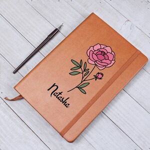 Gepersonaliseerde lederen dagboekcadeaus voor haar, lederen notitieboekje, dagboek voor vrouwen, aangepaste geboortemaand bloemdagboek, geboortebloemdagboek