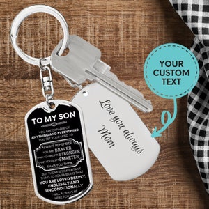 Gift for Son from Mom and Dad, Birthday Gift for Son 21st Birthday, Graduation Gift for Him High School College, Customized Dog Tag Keychain