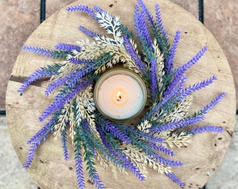 Mini Wheat Lavender Wreath, Small Candle Ring, Boho Farmhouse Decor, Home Accent Gift, Table Centerpiece, Spring Summer Mini Wreath