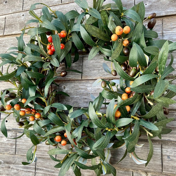 Olive Branch and Orange Berry Wreath, Modern Farmhouse Decor, Kitchen Wreath, Fall Mantle Wreath, Simple Thanksgiving Decor