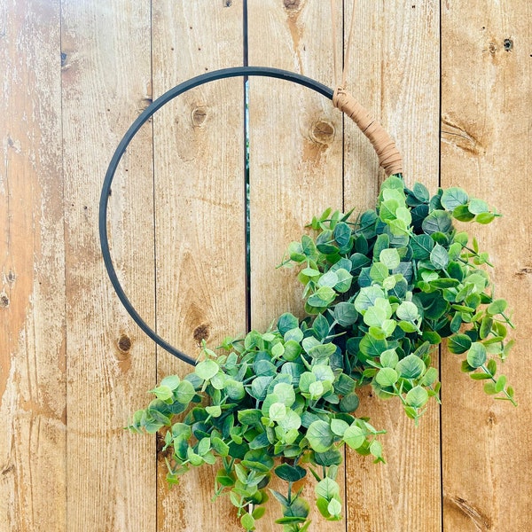 Modern Greenery Hoop Wreath for Front Door, Minimalist Wall Hanging, Everyday Greenery Wreath, Simple Home Accent Decor, New House Gift