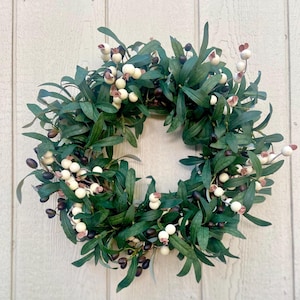 Olive Branch Neutral Berry Wreath, Modern Farmhouse Decor, Kitchen Wreath, Fall Mantle Wreath, Simple Thanksgiving Decor, Housewarming Gift
