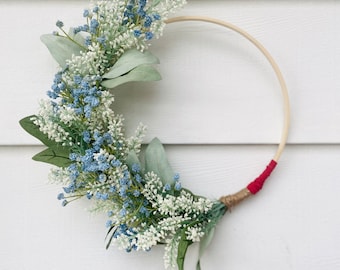 Simple Red White and Blue Hoop Wreath, Summer Memorial Day Decor, Modern 4th of July Wreath for Wall or Front Door, USA Farmhouse Wreath