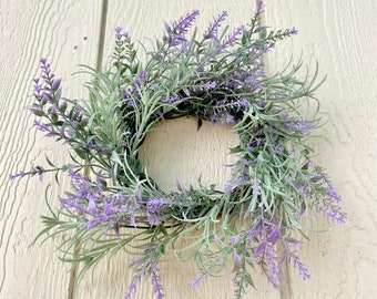 Small Lavender Wreath, Mini Wildflower Candle Ring, Boho Farmhouse Decor, New Home Gift, Table Centerpiece, Spring Summer Herb Wreath