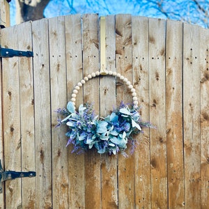 Modern Farmhouse Wood Beaded Hoop Wreath, Lavender Lambs Ear Cottage Style Everyday Wreath, Spring Wreath, Purple Wall Decor, Mom Gift image 5