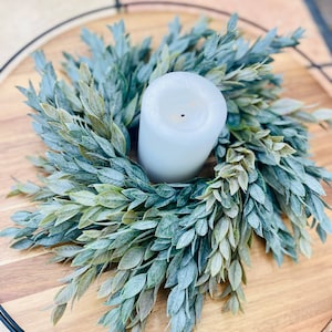 Mini Greenery Wreath, Small Ruscus Candle Ring, Modern Home Decor, Home Gift, Table Centerpiece, Everyday Wreath, Kitchen Wreath