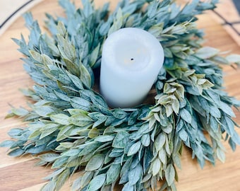 Mini Greenery Wreath, Small Ruscus Candle Ring, Modern Home Decor, Home Gift, Table Centerpiece, Everyday Wreath, Kitchen Wreath