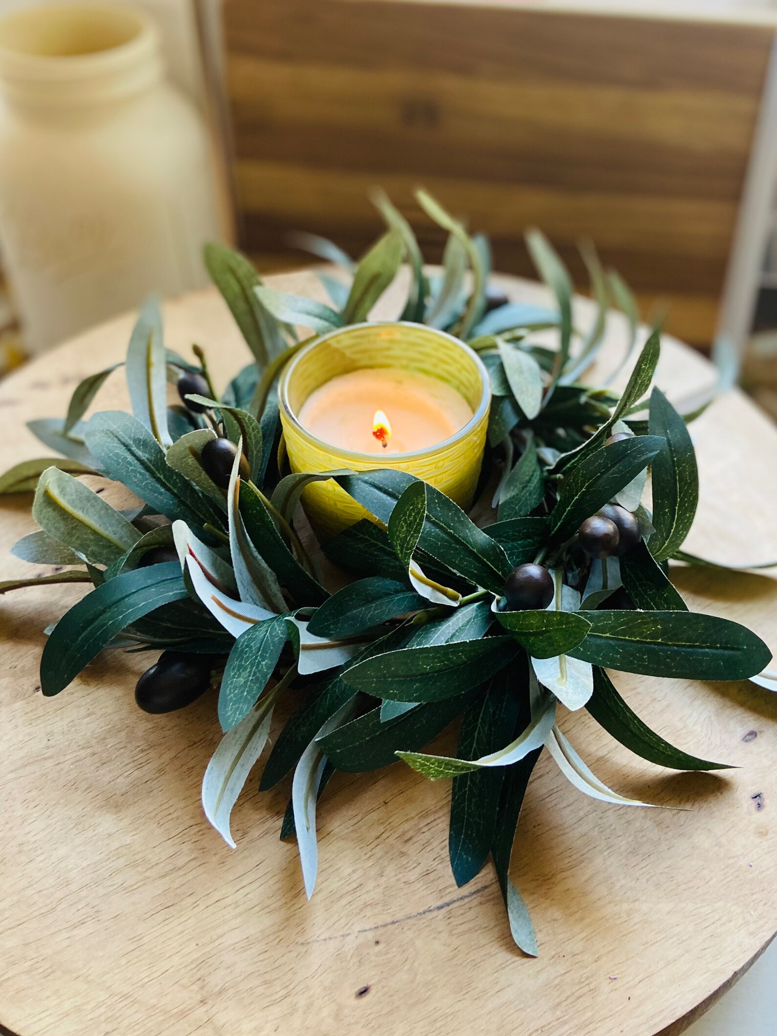 Mini Olive Branch Wreath Modern Olive Wreath Small Candle - Etsy