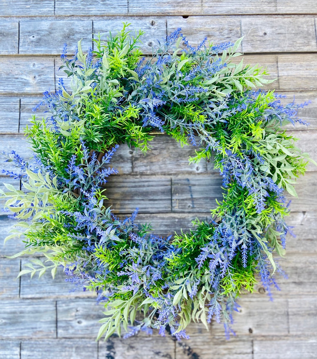 Garden Herb Wreath for Kitchen, Everyday Greenery Wreath, Lavender Kitchen Wreath, Spring and