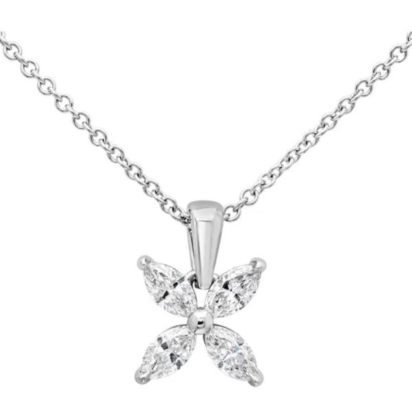 Delicate Floral Necklace, 2.6 Ct Marquise Diamond, Simple Diamond Pendant Without Chain, 14K White Gold, Necklace For Women, Charm Necklace
