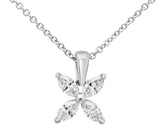 Delicate Floral Necklace, 2.6 Ct Marquise Diamond, Simple Diamond Pendant Without Chain, 14K White Gold, Necklace For Women, Charm Necklace