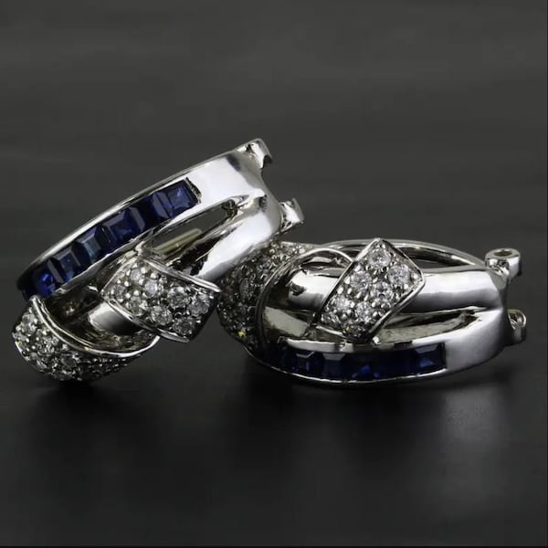 Stunning Stud Sapphire Earrings, 14K White Gold, 2.4 Ct Princess Sapphire, Wedding Gifts Earrings For Her, Stud Earrings, Women's Jewelry