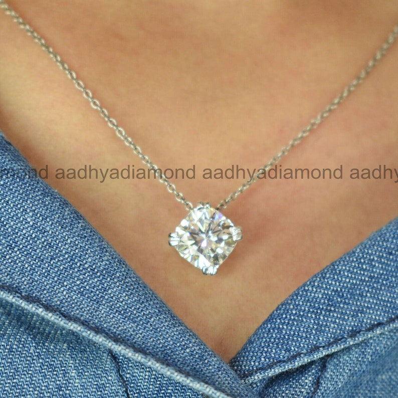 Diamond Necklace, Solitaire Pendant, 14K White Gold, Simple Diamond Necklace For Women, Charm Necklace, 2.1 Ct Moissanite, Best Friend Gift image 1
