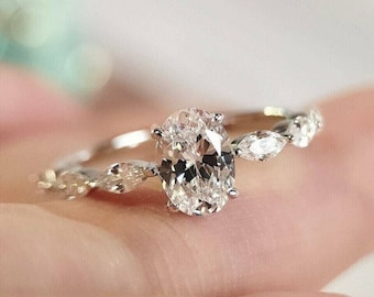 Hochzeit Diamantring, Minimalist Diamant Ring, 925 Sterling Silber, 1,4 Karat Oval Diamant, Geburtstagsgeschenk, einfache zierliche Ring, Geschenk für Frauen