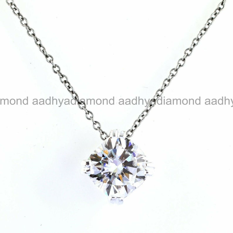 Diamond Necklace, Solitaire Pendant, 14K White Gold, Simple Diamond Necklace For Women, Charm Necklace, 2.1 Ct Moissanite, Best Friend Gift image 3