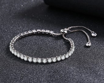 Delicate Diamond Bracelet, 925 Sterling Silver, 3.1 Ct Round Diamond, Daily Wear Bracelet, Personalized Gifts, Wedding Bracelet For Women's