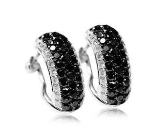 Stud Silver Earrings For Women, Pave Set Diamond Earrings, 14K White Gold, Black Diamond Wedding Earrings, 3.2 Ct Simulated Diamond, Gifts