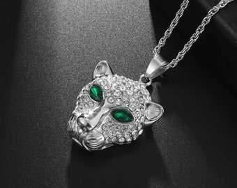 Leopard Diamond Men's Pendant, Animal Necklace, 1.8 Ct Marquise Emerald, Men's Pendant Without Chain, Men's Gemstone Pendant, Men's Jewelry