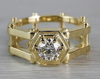 Verlobungsring, Herrenring, Diamantring für Herren, 14K Gelbgold überzogen, Männergeschenk, 1.7Ct Diamantring, sechseckiger Ring, Statementring