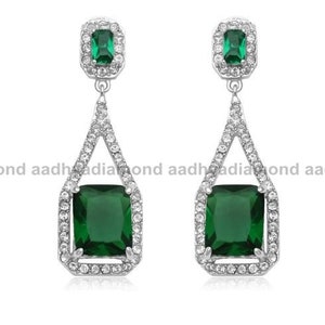 Emerald Drop Wedding Earrings, 3.45 Ct Emerald Diamond Earrings, White Gold Earrings, Wedding Earrings, Wedding Gifts, Earrings For Her image 2