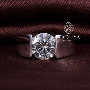 Men's Solitaire Ring, Diamond Wedding Band, 2.5 Ct Moissanite, Men's Engagement Ring, Gift For Him, Men's Statement Ring, 14K White Gold