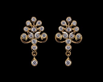 Unique Diamond Dangle Earrings, 14K Yellow Gold Plated, Drop Earrings For Womens, 2.8 Ct Simulated Diamond, Bezel Set Wedding Gift Earrings