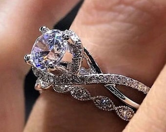 Conjunto de anillos de diamantes de boda Anillo de compromiso Banda de diamantes Conjunto de anillos nupciales 1.86 Ct Conjunto de anillos de moissanita Declaración Conjunto de anillos apilables para novias